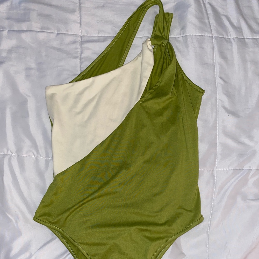 green & cream bodysuit